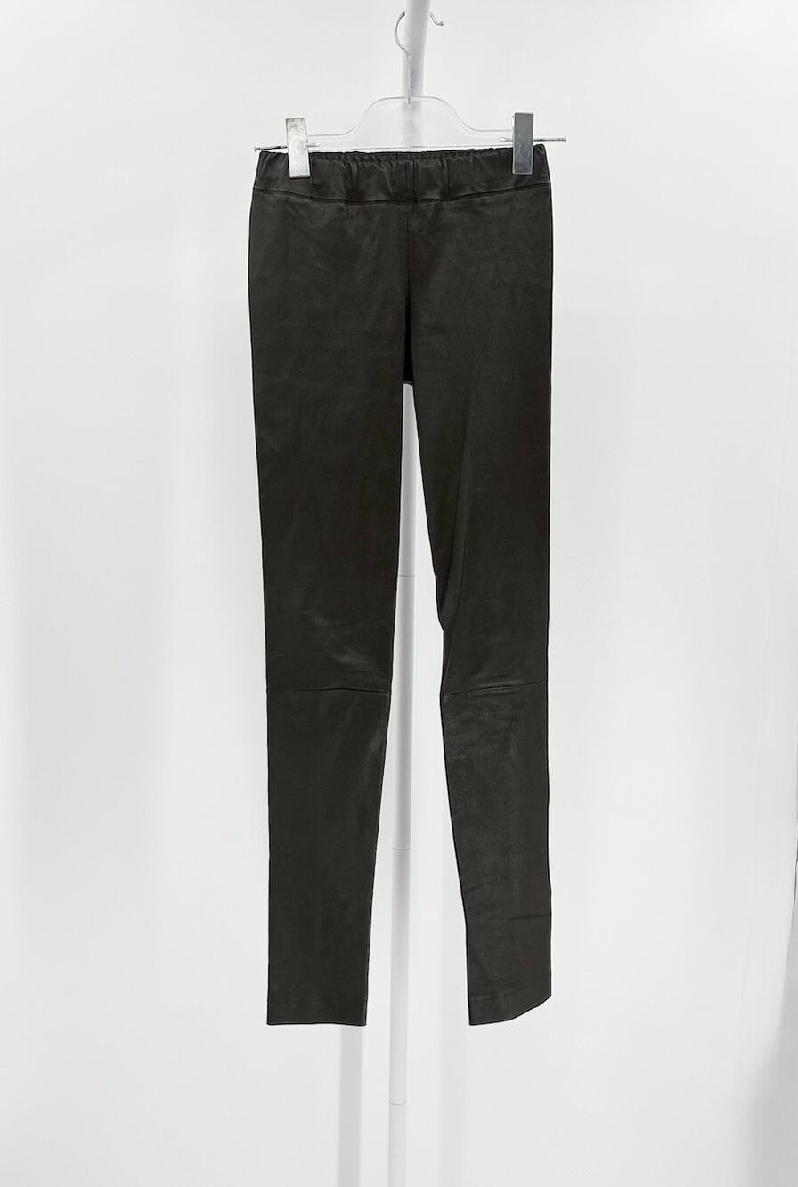 The Row Lambskin Leather Pants Stretch Waist Brown Olive Slim XS